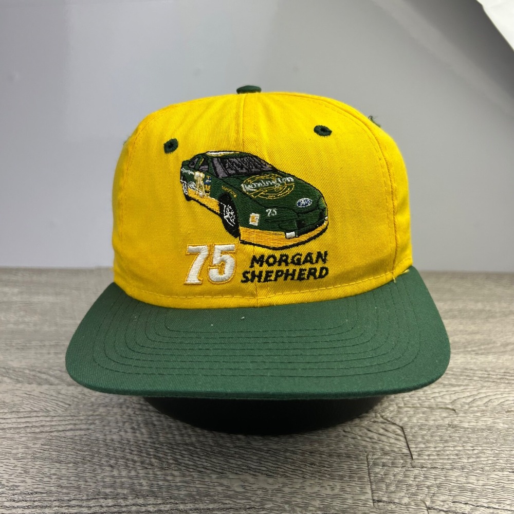 Vintage 90s Morgan Shepherd Nascar Hat Cap Snap Back Adjustable Yellow 75 Adult